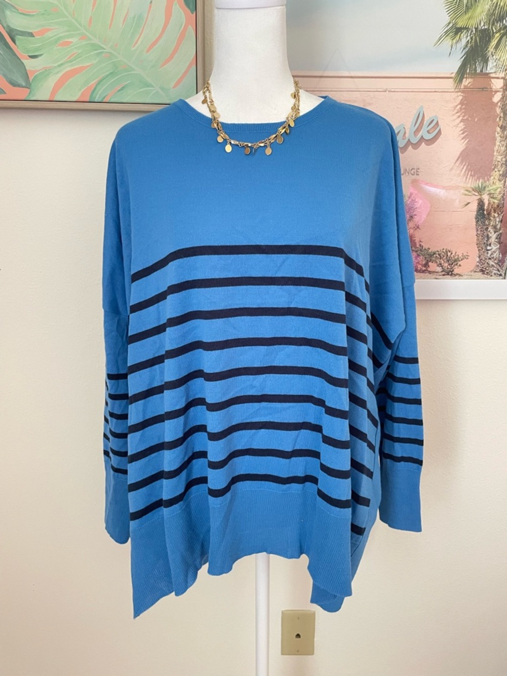 Mersea Amour Sweater Azure Blue Stripe Heart Patch One Size New - Picture 3 of 7